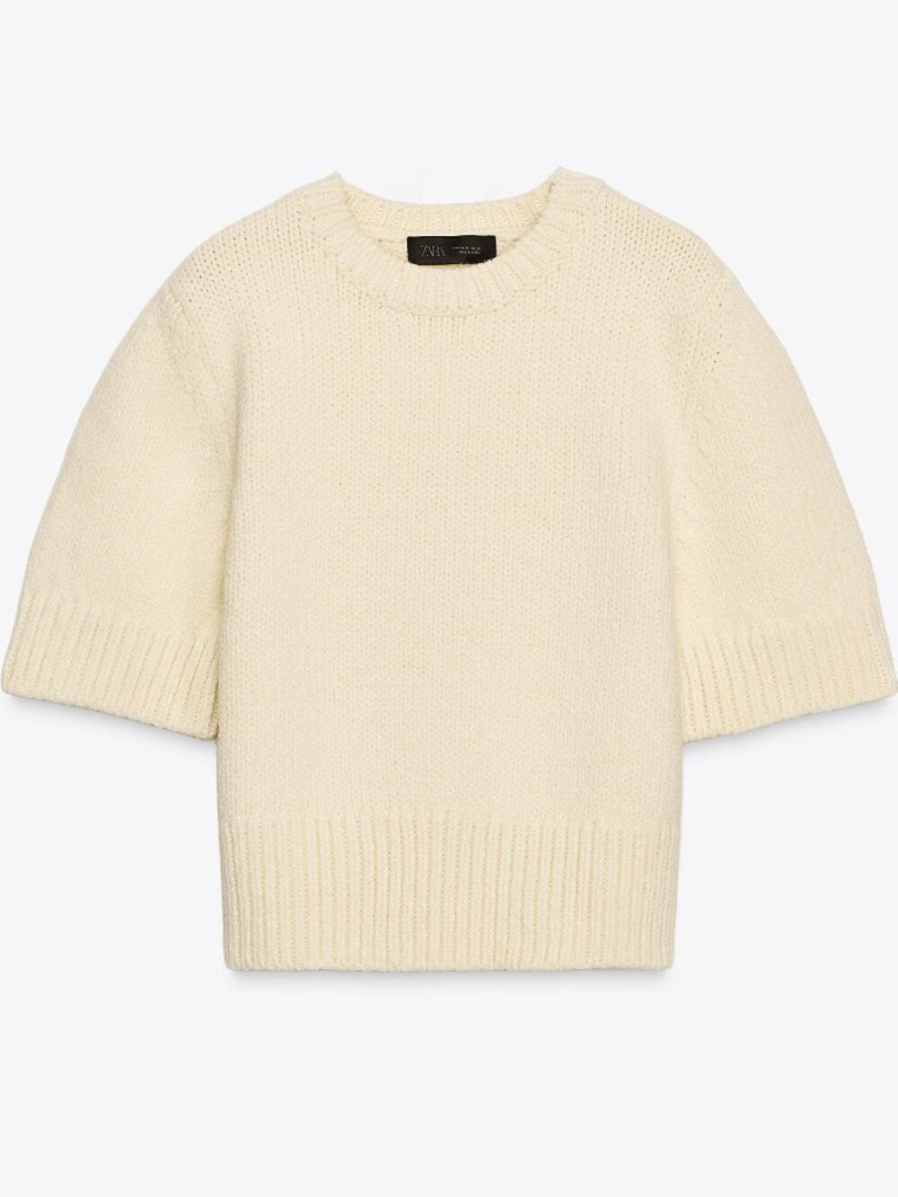 Zara Cream Short Sleeve Crewneck Sweater